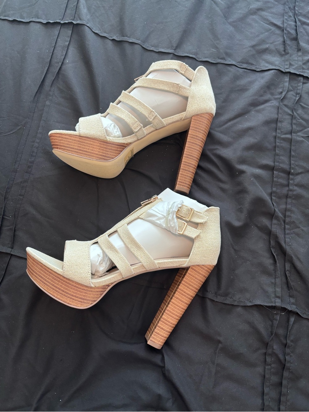 JustFab Cream Strappy Platform Heel Sandals